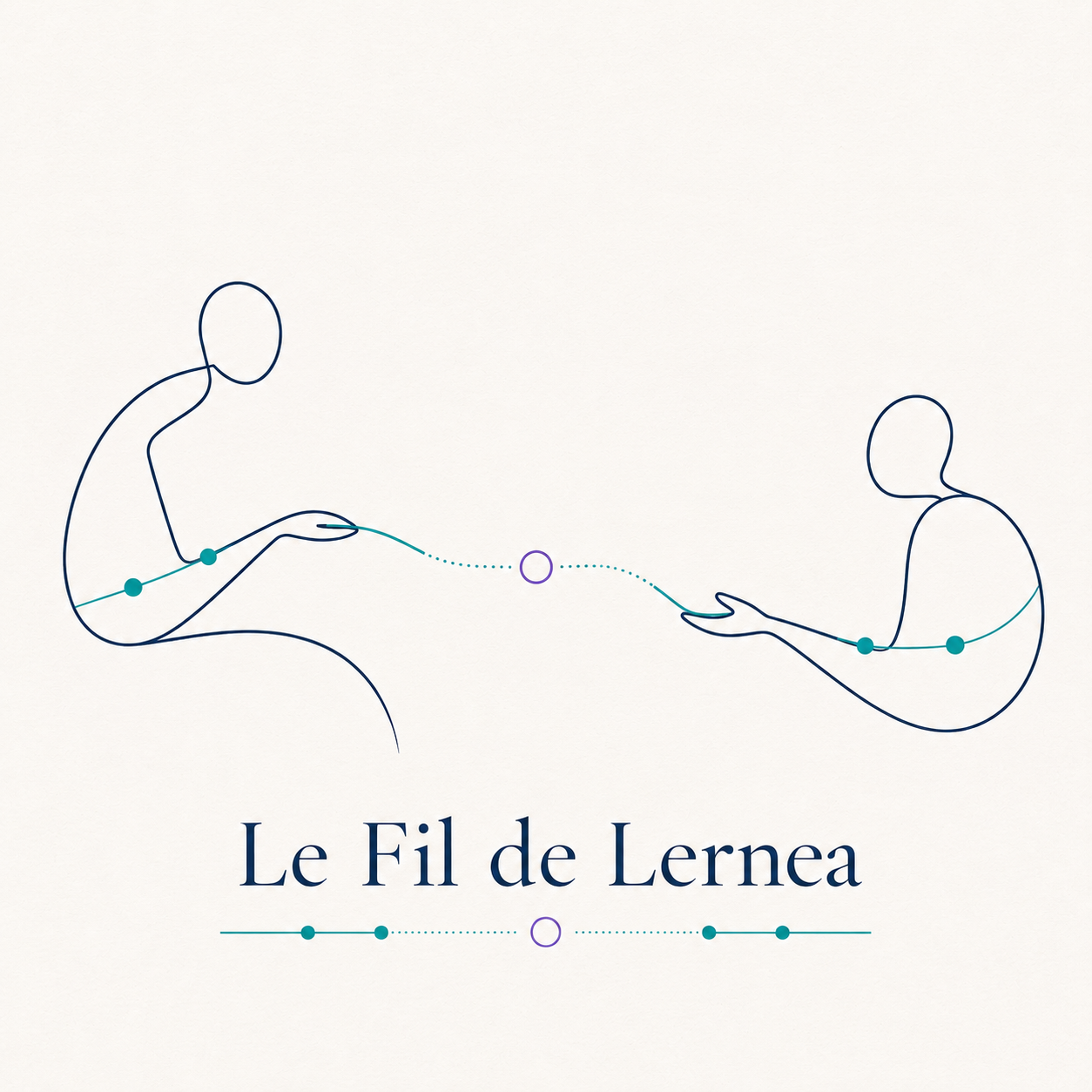 Le Fil de Lernea : deux personnes reliées par un fil, dont un maillon reste détaché.